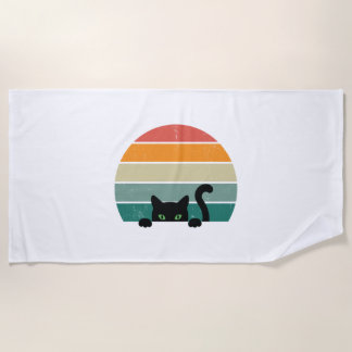 Black Cat Peeking Sunset Vintag 3 Strandtuch