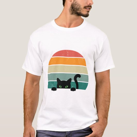 Black Cat Peeking Sunset Vintag 3 T-Shirt (Vorderseite)