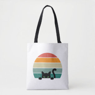 Black Cat Peeking Sunset Vintag 3 Tasche