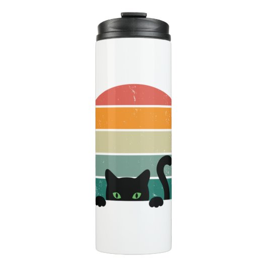 Black Cat Peeking Sunset Vintag 3 Thermosbecher (Vorderseite)