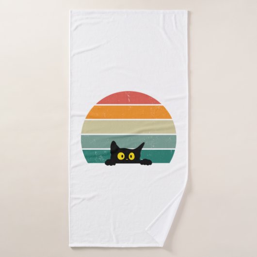 Black Cat Peeking Sunset Vintag 4 Badehandtuch (Badehandtuch)