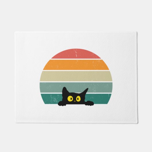 Black Cat Peeking Sunset Vintag 4 Fußmatte (Vorderseite)