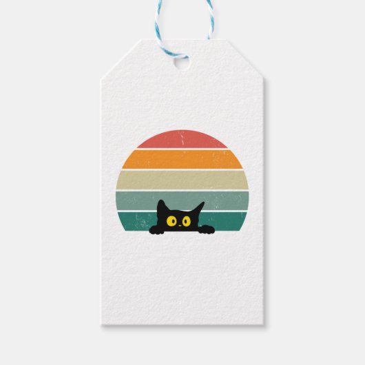 Black Cat Peeking Sunset Vintag 4 Geschenkanhänger (Vorderseite)