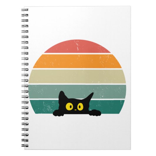 Black Cat Peeking Sunset Vintag 4 Notizblock (Vorderseite)