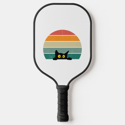 Black Cat Peeking Sunset Vintag 4 Pickleball Schläger (Vorderseite)