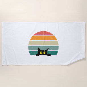 Black Cat Peeking Sunset Vintag 4 Strandtuch