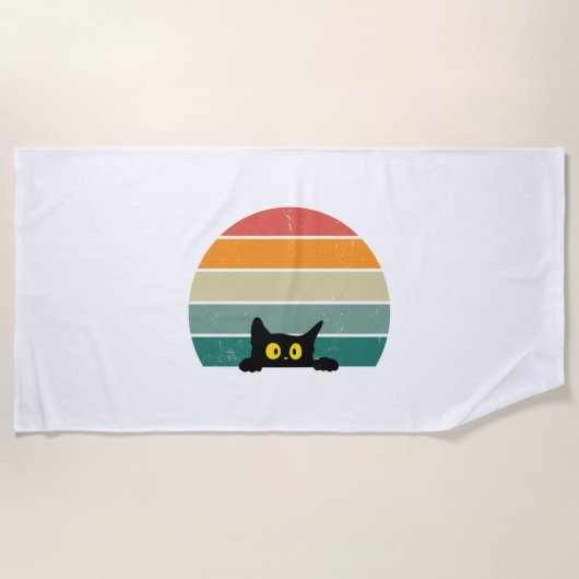 Black Cat Peeking Sunset Vintag 4 Strandtuch (Vorderseite)