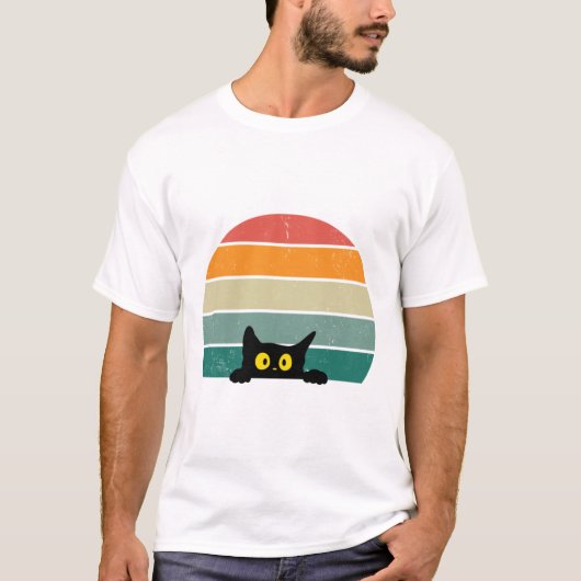 Black Cat Peeking Sunset Vintag 4 T-Shirt (Vorderseite)
