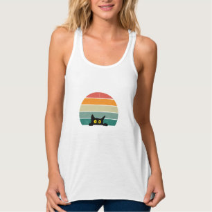 Black Cat Peeking Sunset Vintag 4 Tank Top