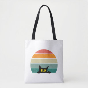 Black Cat Peeking Sunset Vintag 4 Tasche