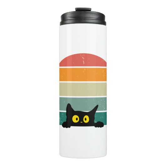Black Cat Peeking Sunset Vintag 4 Thermosbecher (Vorderseite)