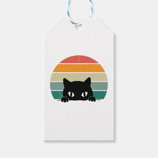 Black Cat Peeking Sunset Vintag Geschenkanhänger (Vorderseite)