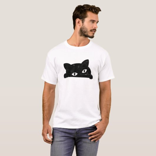 Black Cat Peeking T-Shirt (Vorne ganz)