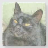 Black Cat Pencil Art Steinuntersetzer (Vorderseite)