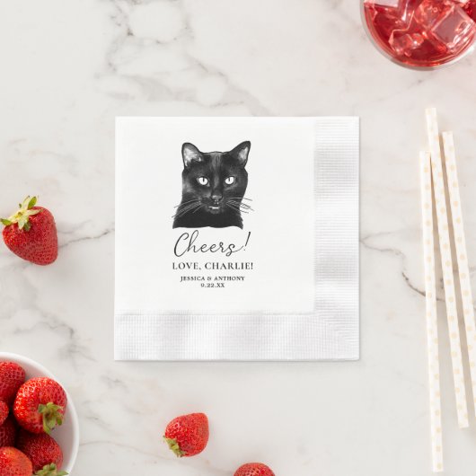 Black Cat Personalisiert Cheers Serviette (Beispiel)