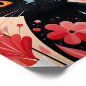 Black Cat Pink-Blume Poster (Ecke)