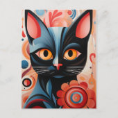 Black Cat Pink-Blume Postkarte (Vorderseite)