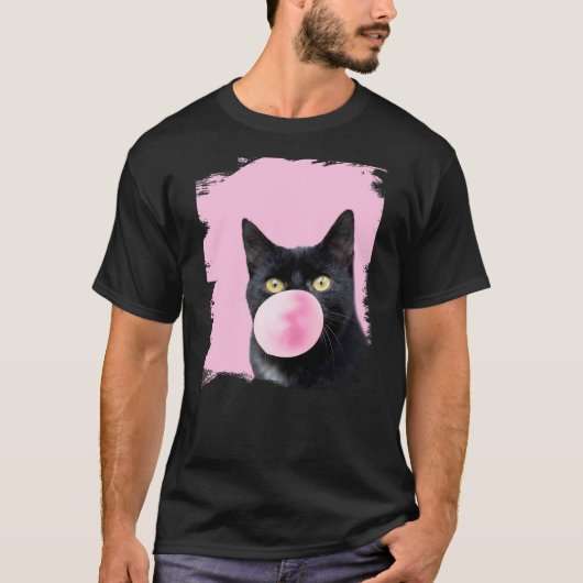 Black Cat Pink Bubble Gum T-Shirt (Vorderseite)