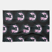 Black Cat Pink Full Moon Celestial Black Halloween Geschirrtuch (Horizontal)