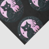 Black Cat Pink Full Moon Celestial Black Halloween Seidenpapier (Detail)