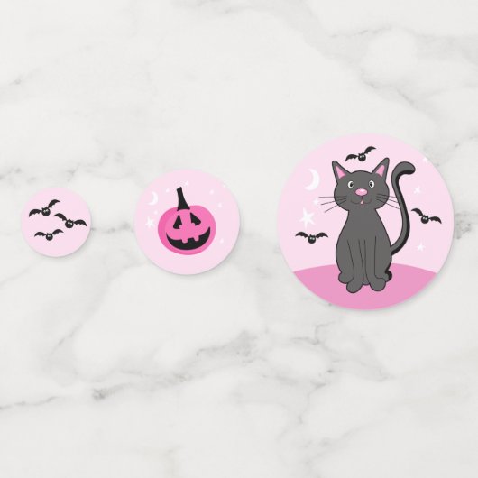Black Cat Pink Halloween Fledermäuse Pumpkin Stars Konfetti (Vorderseiten)