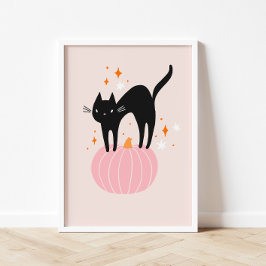 Black Cat Pink Halloween Poster