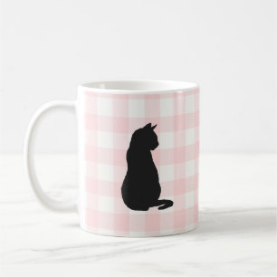 Black Cat Pink Karo Muster Kaffeemaschine Tasse