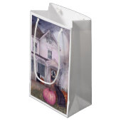 Black Cat Pink Pumpkin & Spuk House Halloween Kleine Geschenktüte (Vorderseite Schrägansicht)