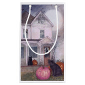 Black Cat Pink Pumpkin & Spuk House Halloween Kleine Geschenktüte (Vorderseite)