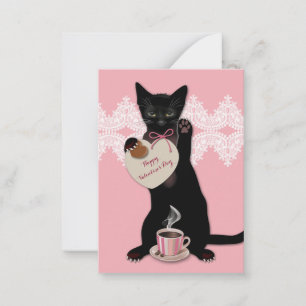 Black Cat Pink Valentine Pack Mitteilungskarte