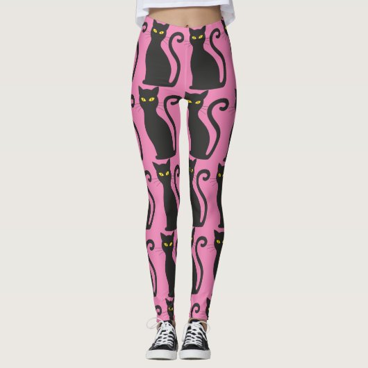 BLACK CAT PINK YOGA PANTS LEGGINGS (Vorderseite)
