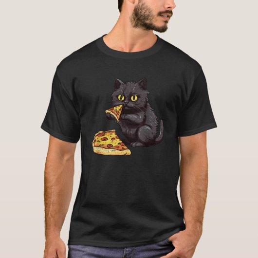 Black Cat Pizza Kitty Cat Lovers Pizza Slice Water T-Shirt (Vorderseite)
