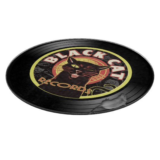 Black Cat Platten Cutting Board - Retro Vinyl Jazz Schneidebrett (Ecke)