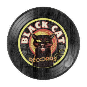 Black Cat Platten Cutting Board - Retro Vinyl Jazz Schneidebrett