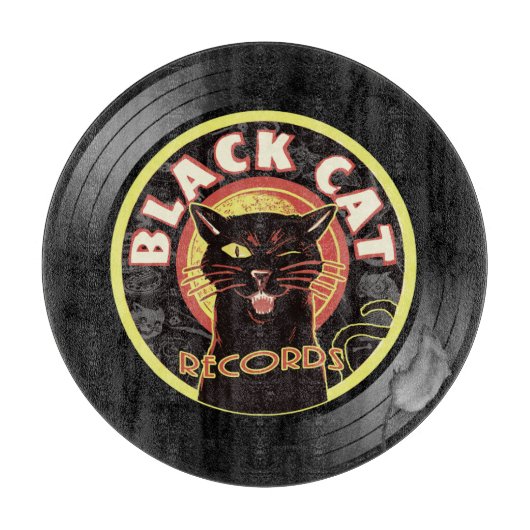 Black Cat Platten Cutting Board - Retro Vinyl Jazz Schneidebrett (Vorderseite)