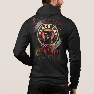 Black Cat Platten Hoodie - Retro Vinyl Label Style
