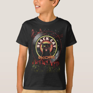 Black Cat Platten Jugend T - Shirt - Retro Vinyl