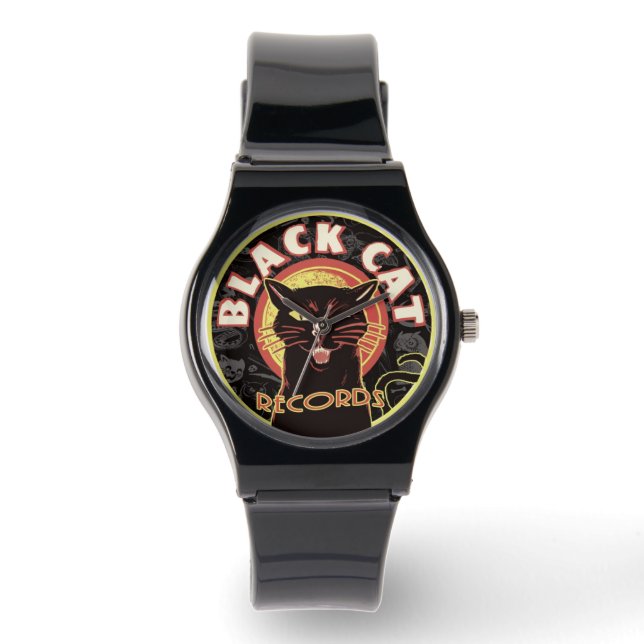 Black Cat Platten Watch - Retro Vinyl Jazz (Unisex Armbanduhr (Vorderseite)