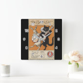 Black cat playing Banjo, Unknown artist Quadratische Wanduhr (Zuhause)