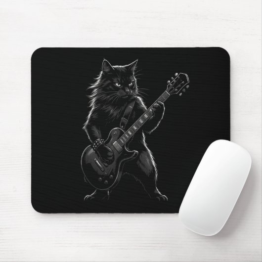 Black Cat Playing Electric Guitar Gothic Rocker  Mousepad (Mit Mouse)