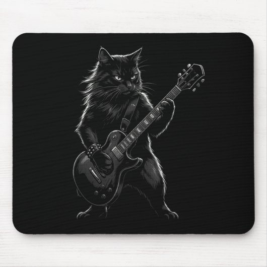 Black Cat Playing Electric Guitar Gothic Rocker Mousepad (Vorne)