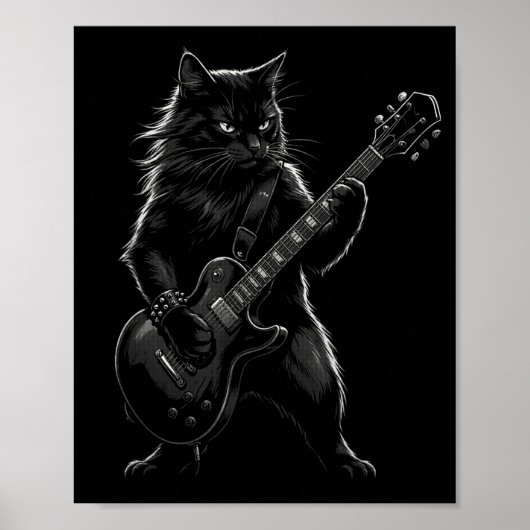 Black Cat Playing Electric Guitar Gothic Rocker  Poster (Vorne)
