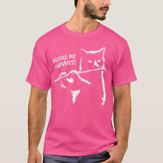 Black Cat Playing Flute - Funny Graphic Cat Kitten T-Shirt