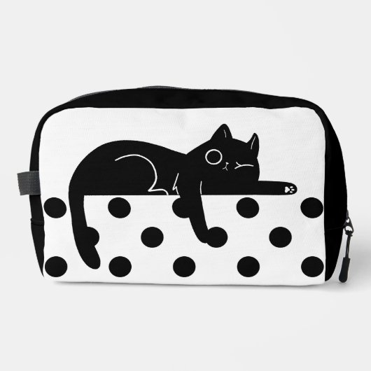 Black cat polka dot Print Sew toiletry Bag Waschbeutel (Vorderseite)