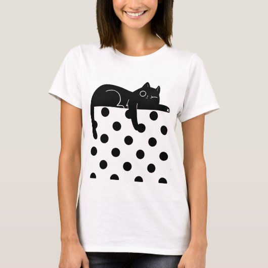 Black cat Polka dot T shirt (Vorderseite)