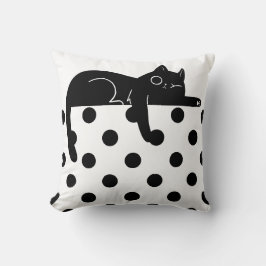 Black cat polka dot Throw Pillow Kissen