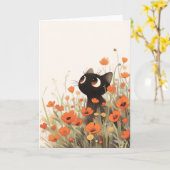 Black Cat Poppy Meadow Karte (Gelbe Blume)