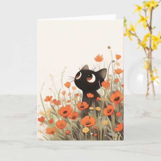 Black Cat Poppy Meadow Karte (Gelbe Blume)