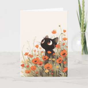 Black Cat Poppy Meadow Karte