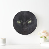 BLACK CAT PORTRAIT WITH EMERALD EYES GROßE WANDUHR (Zuhause)